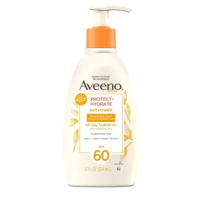 Aveeno Protect   Hydrate Sunscreen Moisturizing Body Lotion with Broad Spectrum SPF 60 and Prebiotic Oat, Weightless, Paraben, Oxybenzone, and Oil Free Sunscreen, 12 FL OZ