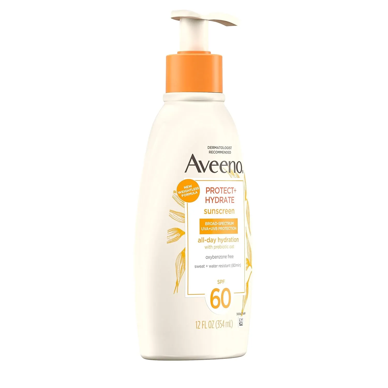 Aveeno Protect   Hydrate Sunscreen Moisturizing Body Lotion with Broad Spectrum SPF 60 and Prebiotic Oat, Weightless, Paraben, Oxybenzone, and Oil Free Sunscreen, 12 FL OZ