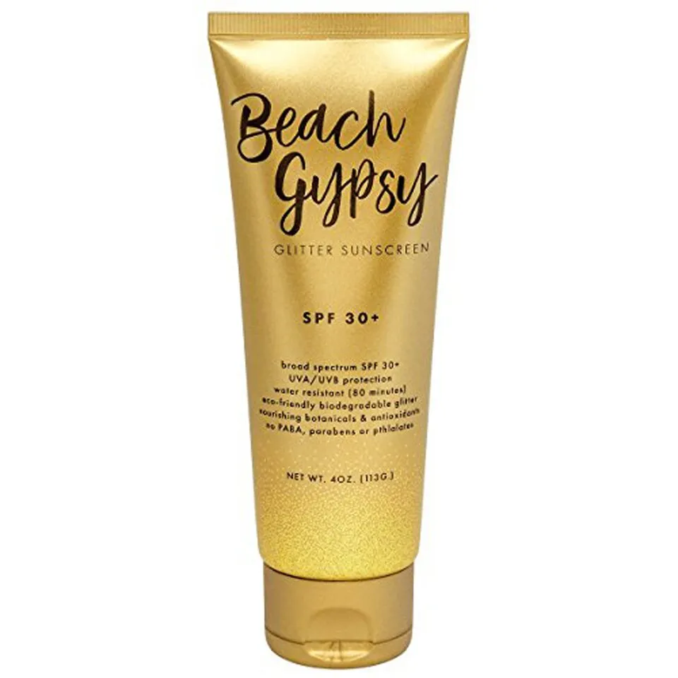 Beach Gypsy Glitter Sunscreen SPF 30  Water Resistant Eco Friendly UVA/UVB Protection Nourishing Botanicals Antioxidants No PABA Parabens Or Pthlates 4 Oz Full Size