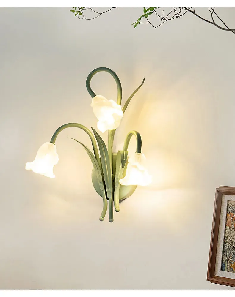 French Pastoral Cream Flowers Country Retro Green Wall Lamp