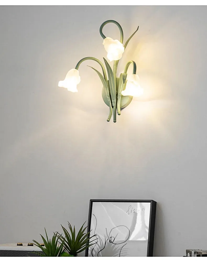 French Pastoral Cream Flowers Country Retro Green Wall Lamp
