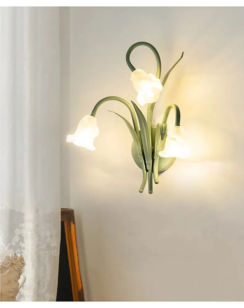 French Pastoral Cream Flowers Country Retro Green Wall Lamp