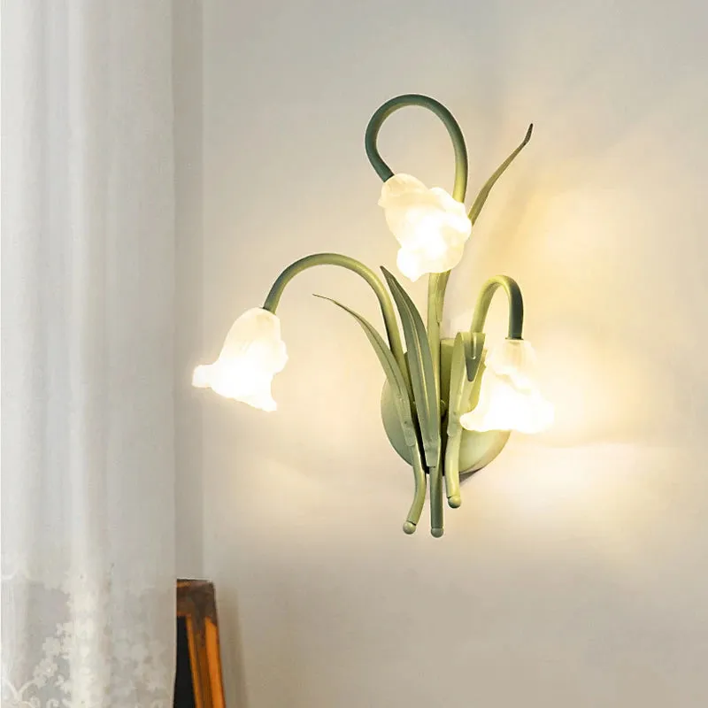 French Pastoral Cream Flowers Country Retro Green Wall Lamp