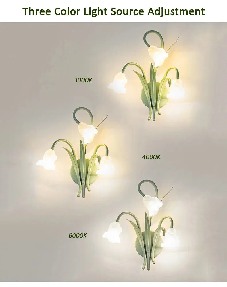 French Pastoral Cream Flowers Country Retro Green Wall Lamp
