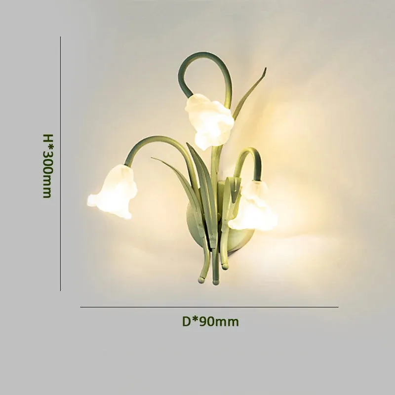 French Pastoral Cream Flowers Country Retro Green Wall Lamp
