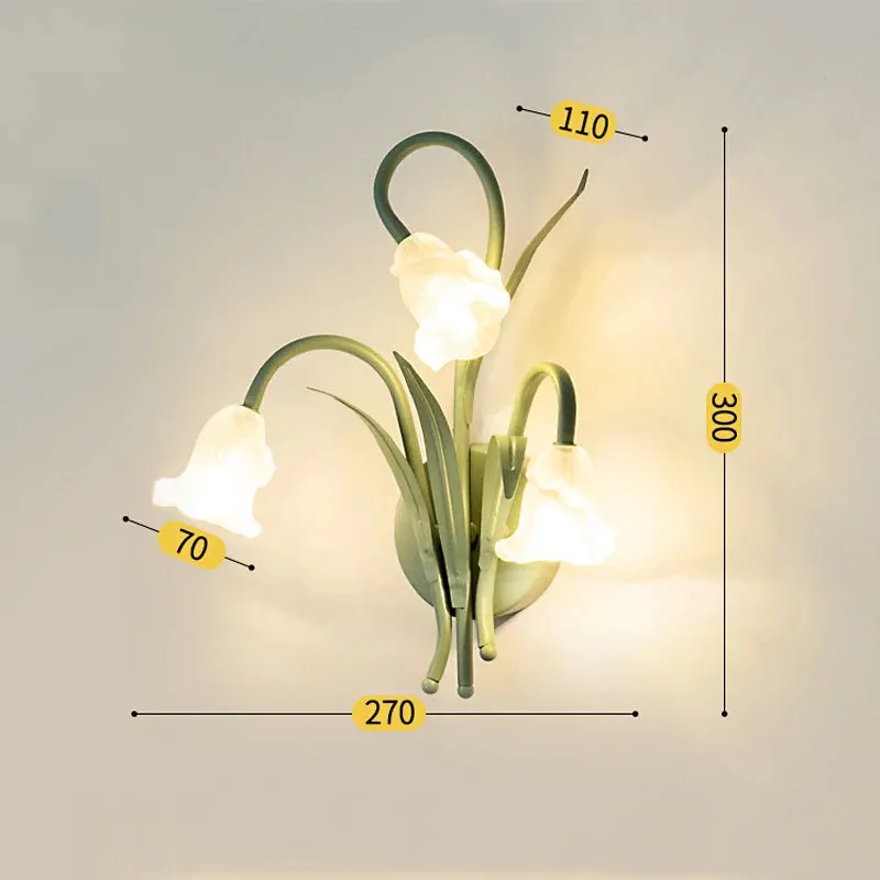 French Pastoral Cream Flowers Country Retro Green Wall Lamp