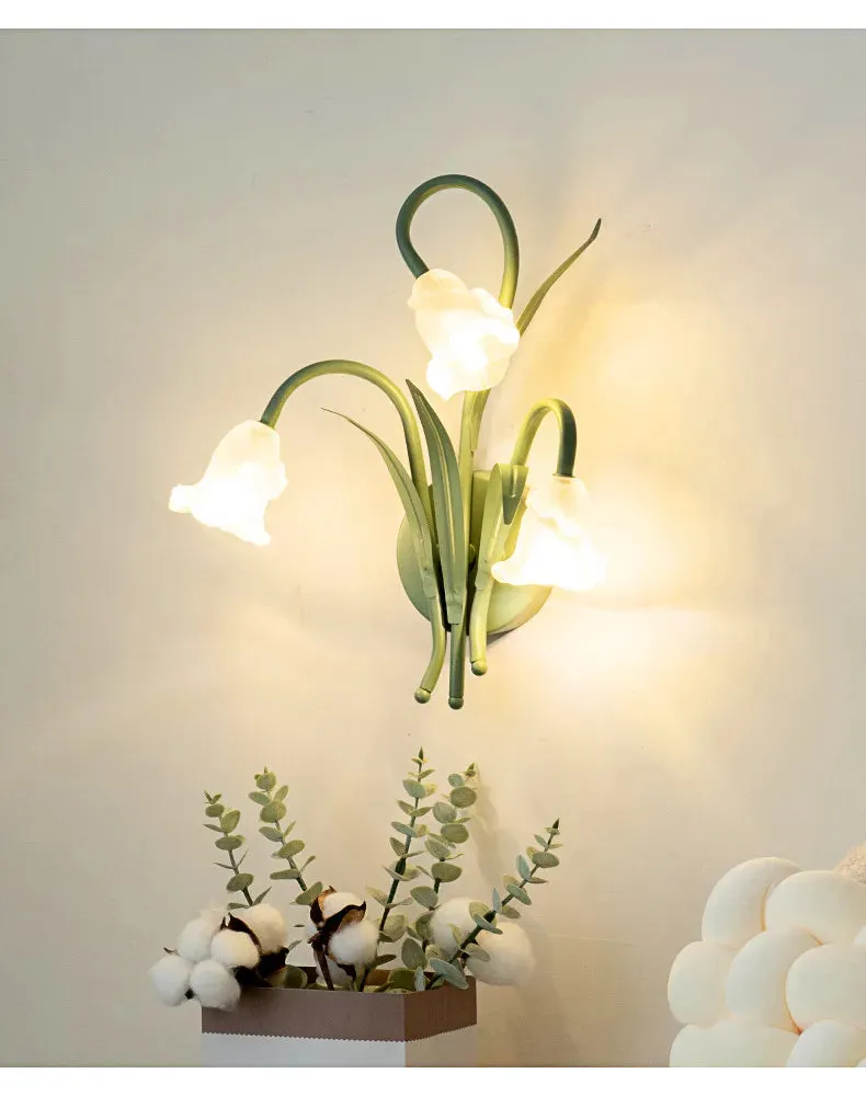 French Pastoral Cream Flowers Country Retro Green Wall Lamp