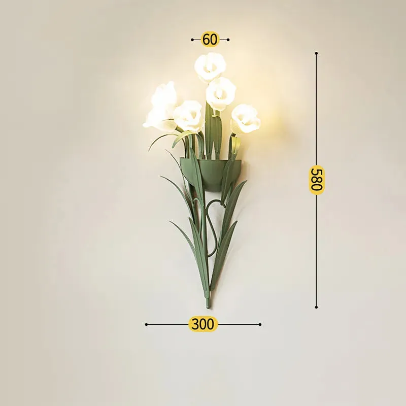 French Pastoral Cream Flowers Country Retro Green Wall Lamp