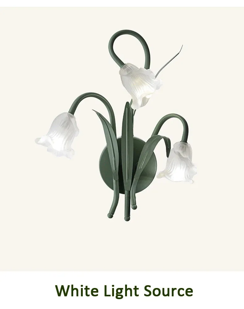 French Pastoral Cream Flowers Country Retro Green Wall Lamp