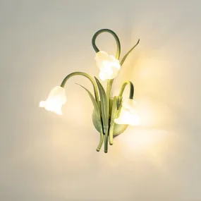 French Pastoral Cream Flowers Country Retro Green Wall Lamp