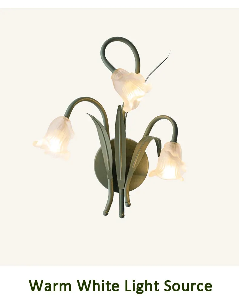 French Pastoral Cream Flowers Country Retro Green Wall Lamp