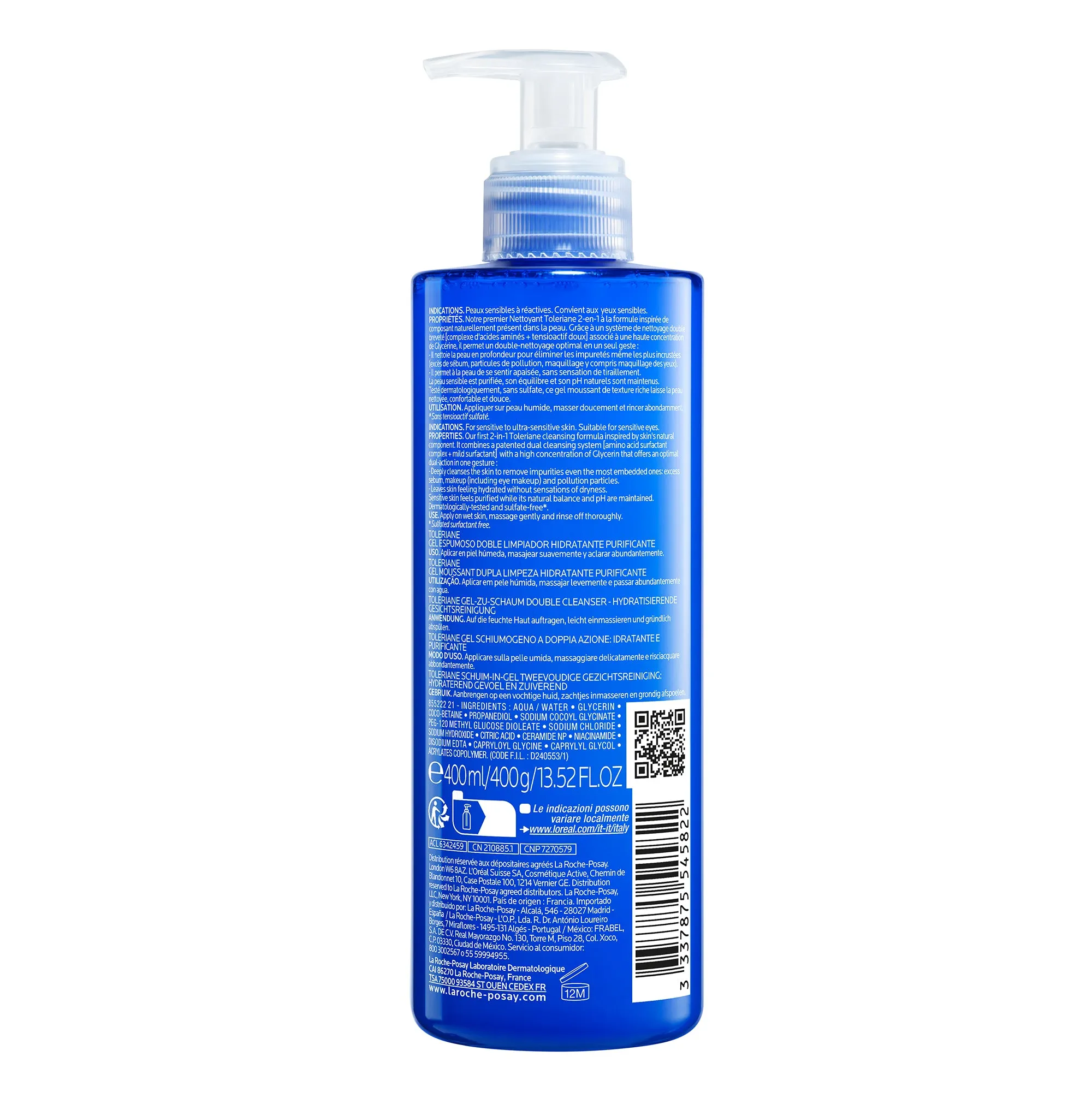 LRP TOLERIANE FOAMING PURIFYING GEL DOUBLE CLEANSER 400ML