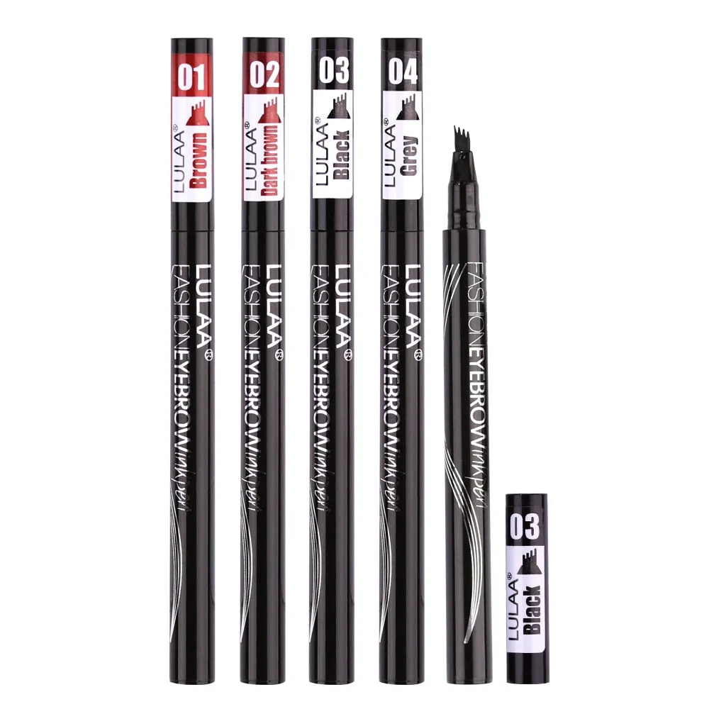 LULAA Waterproof Natural Eyebrow Pen Four-claw Eye Brow Tint Makeup Four Colors Eyebrow Pencil Brown Black Grey Brush Cosmetics