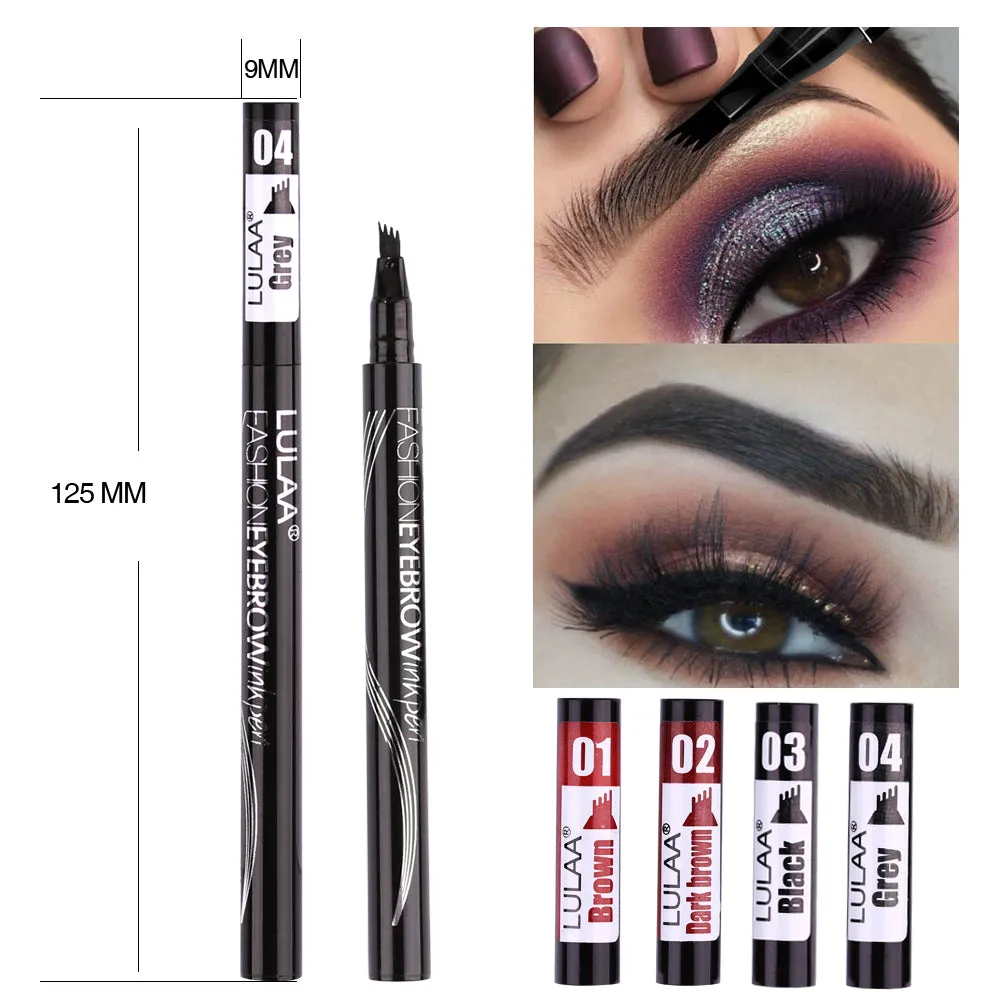 LULAA Waterproof Natural Eyebrow Pen Four-claw Eye Brow Tint Makeup Four Colors Eyebrow Pencil Brown Black Grey Brush Cosmetics