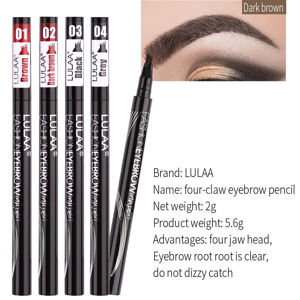 LULAA Waterproof Natural Eyebrow Pen Four-claw Eye Brow Tint Makeup Four Colors Eyebrow Pencil Brown Black Grey Brush Cosmetics