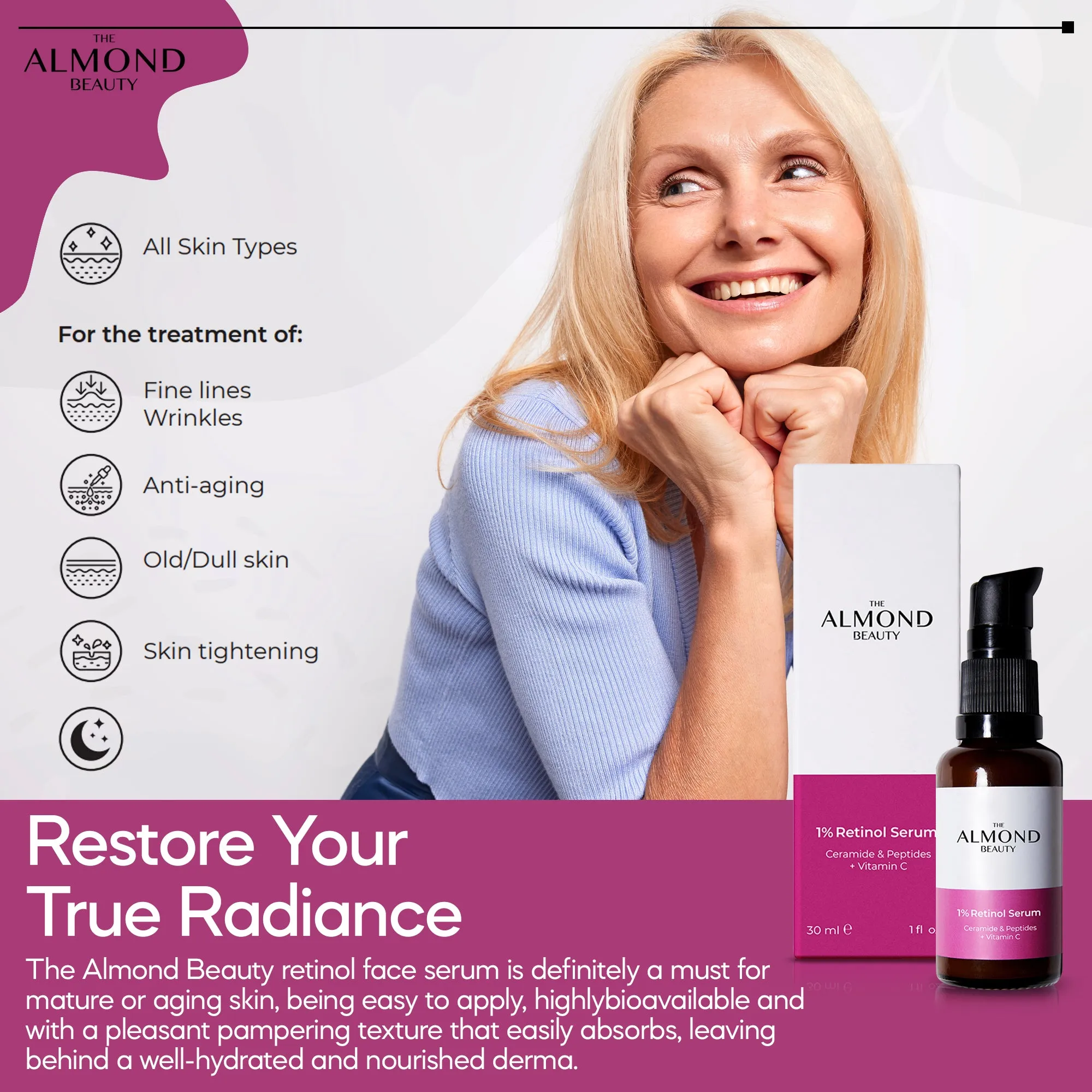 Repairing and Nourishing %1 Retinol Serum with Peptides   Vitamin C & Ceramide