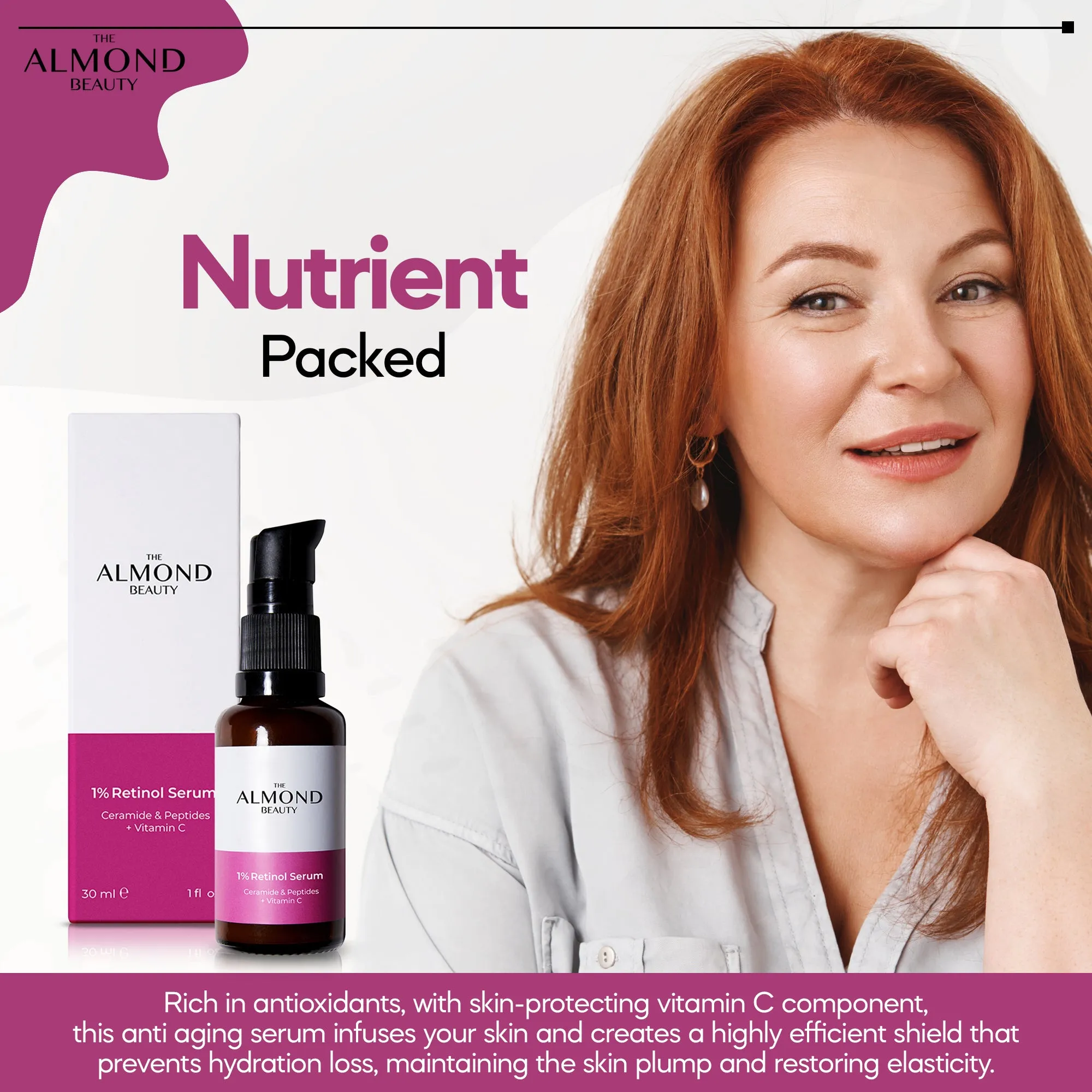 Repairing and Nourishing %1 Retinol Serum with Peptides   Vitamin C & Ceramide