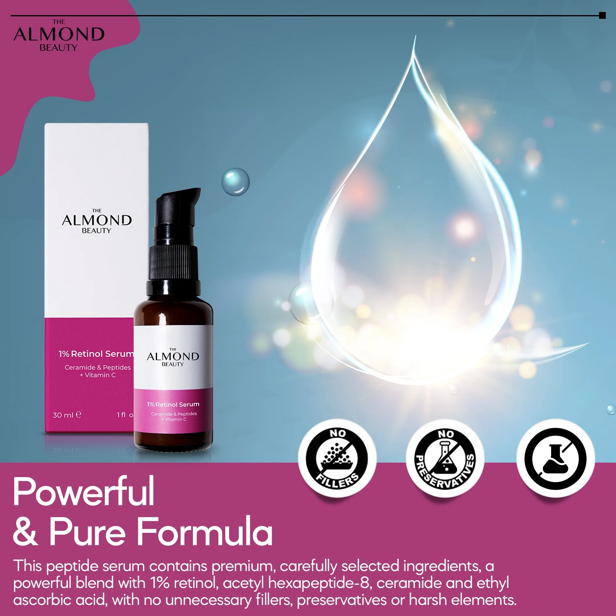 Repairing and Nourishing %1 Retinol Serum with Peptides   Vitamin C & Ceramide