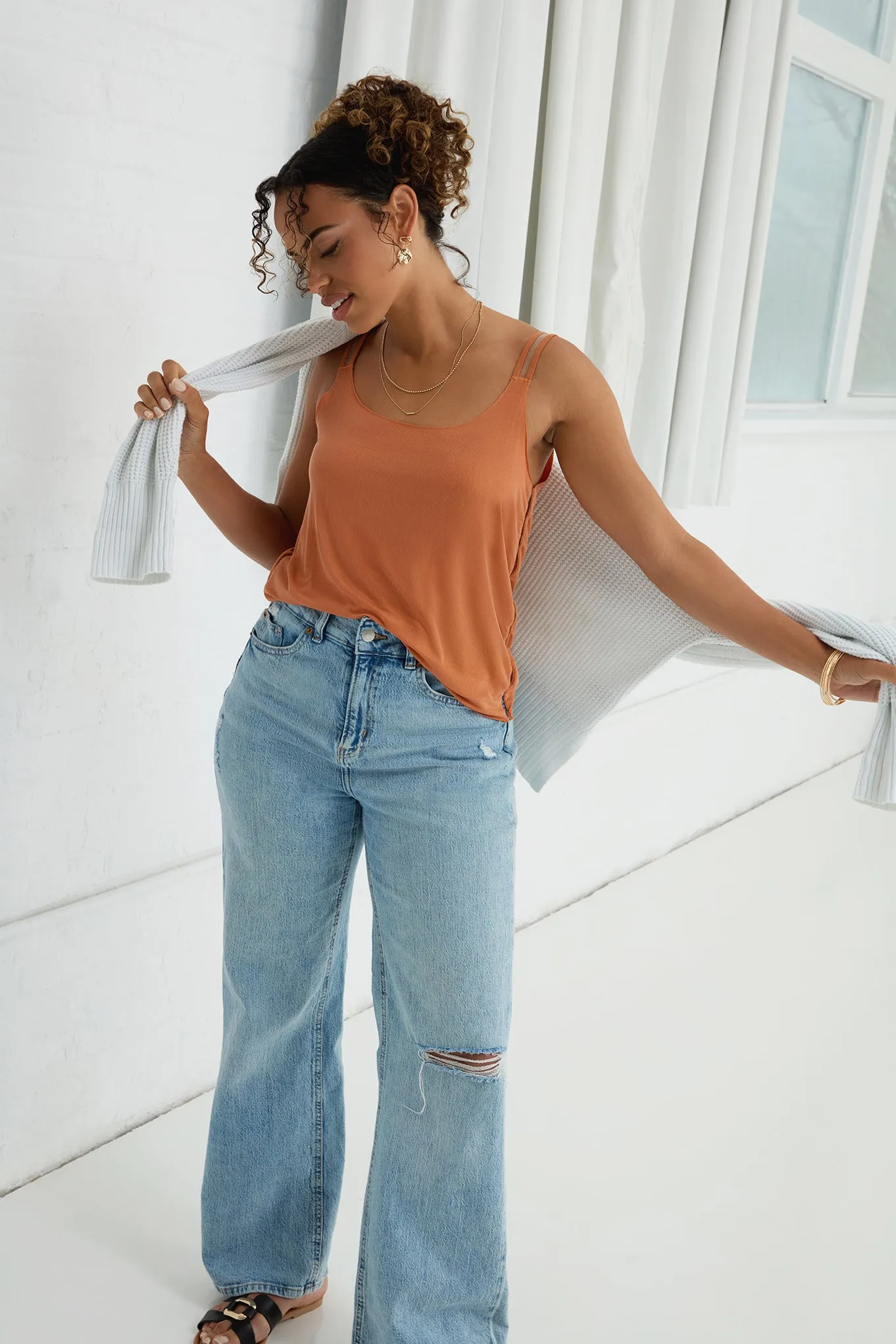 The Foundation Cami: Classic - Slim Rib Cupro - Terracotta