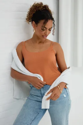 The Foundation Cami: Classic - Slim Rib Cupro - Terracotta